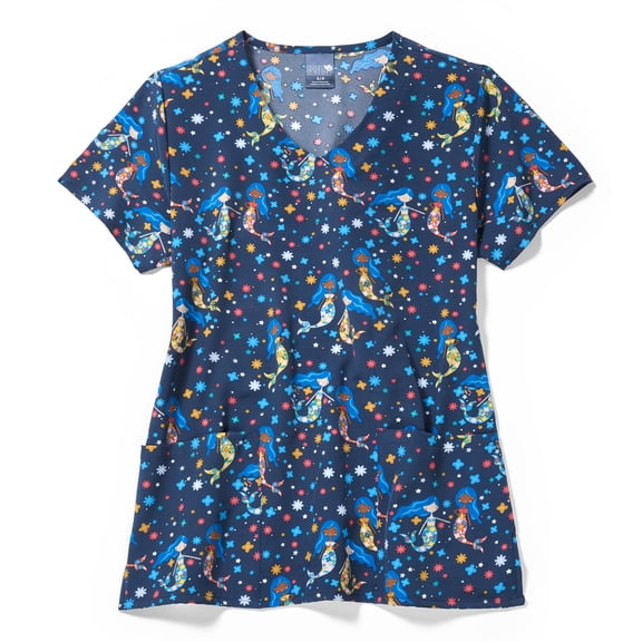 Zoe+Chloe Performance V-Neck Print Scrub Top, Summer Splash, S Womens