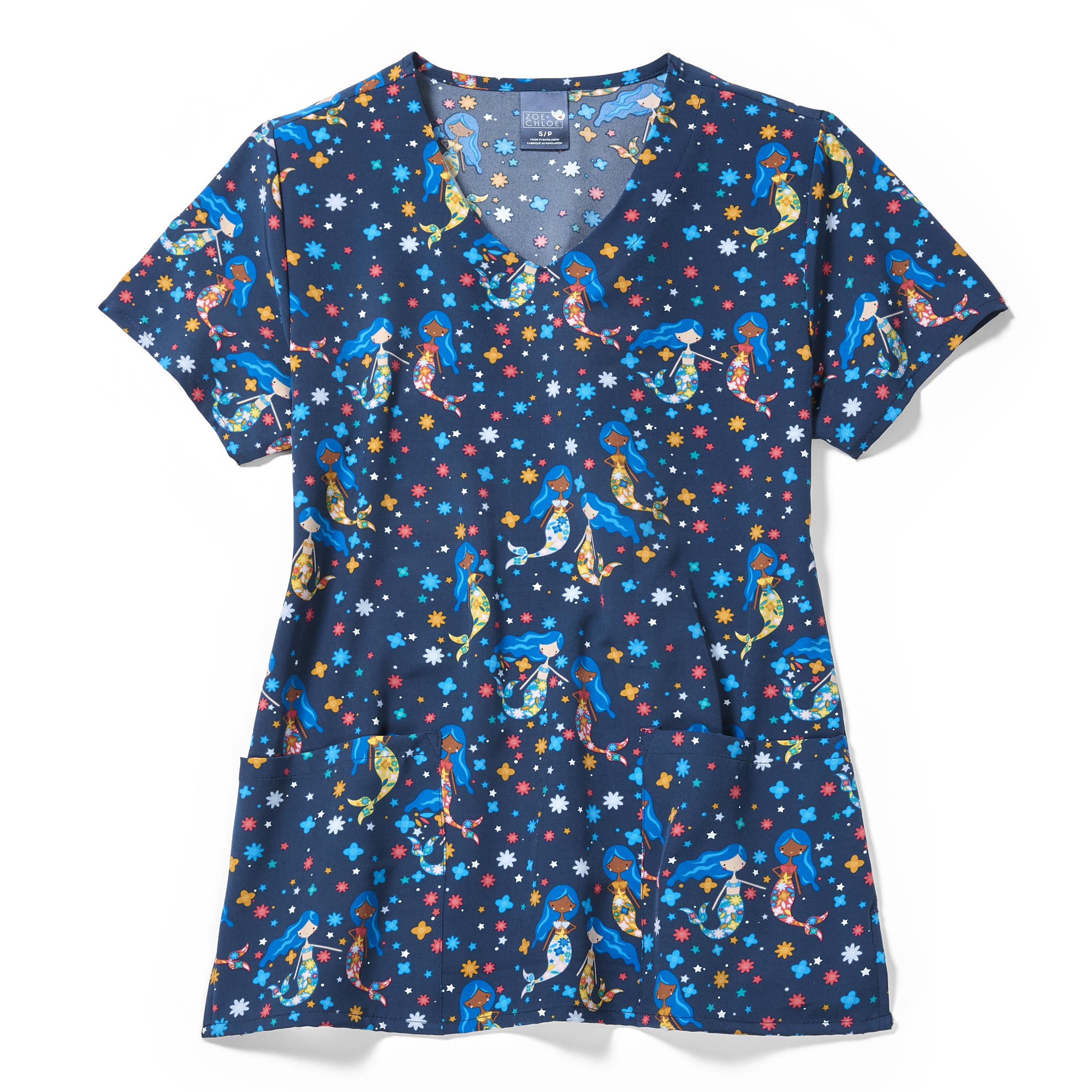 Zoe+Chloe Performance V-Neck Print Scrub Top, Summer Splash, XS Womens ...