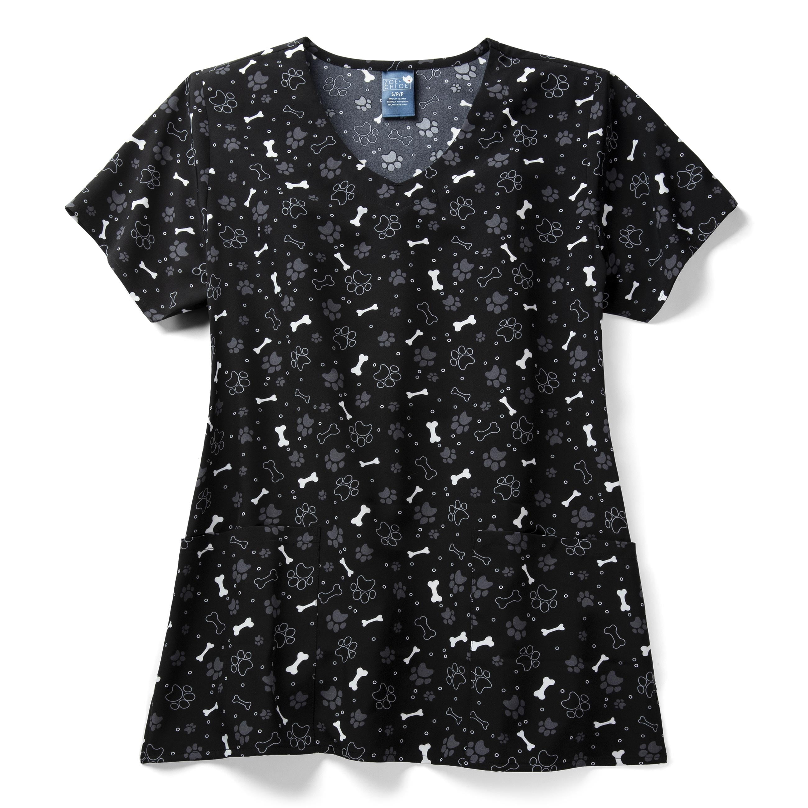 Zoe+Chloe Zoe+Chloe Performance V-Neck Print Scrub Top, Paws and Play ...