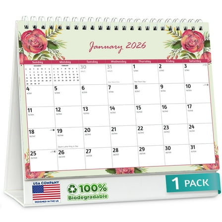 Zoe Deco 18 Month Standing Desk Calendar, Blossoms, 8" x 6", Jul 2025-Dec 2026