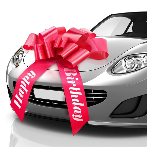 Zoe Deco - Happy JKF25 Birthday Car Bow - Red, 30 Inch - Giant Car Bow Pre-Printed w/Happy Birthday - Large Gift Wrapping for Huge Present
