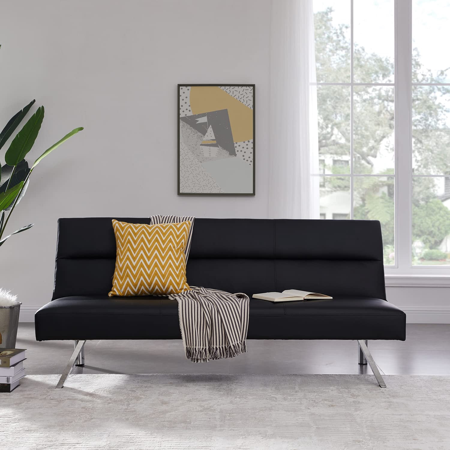 Zoe Futon Sofa Bed Faux Leather Futon Couch Modern Convertible Folding ...