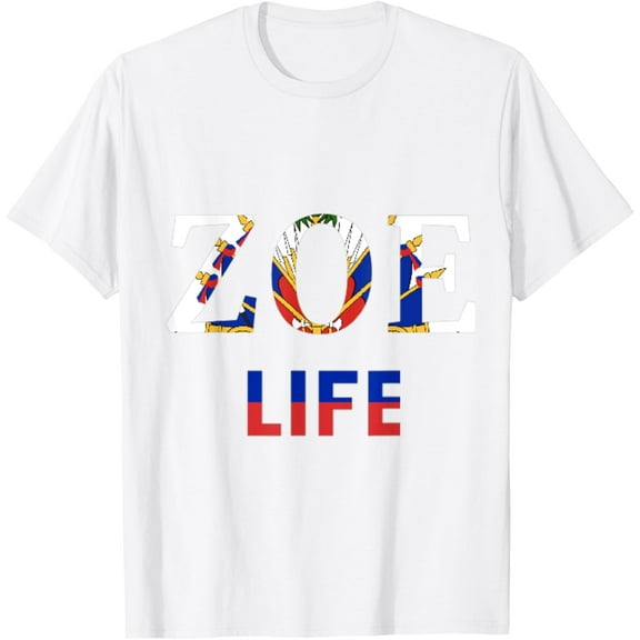Zoe Life Haitian Pride Perfect Haiti Flag Day Gift T-ShirtMen's and women's pure cotton short-sleeved shirts