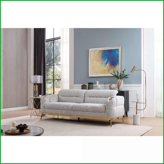 Zoe Modern Light Luxury 3-Person Gray Sofa | Cut Chenille Polyester | Gold Accents | Wood Frame | Cushion Back