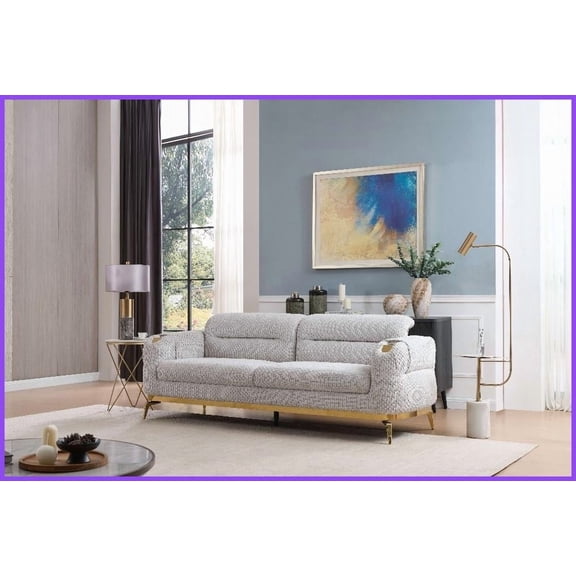 Zoe Modern Luxury Gray Sofa - Cut Chenille Fabric with Gold Accents for Living Room