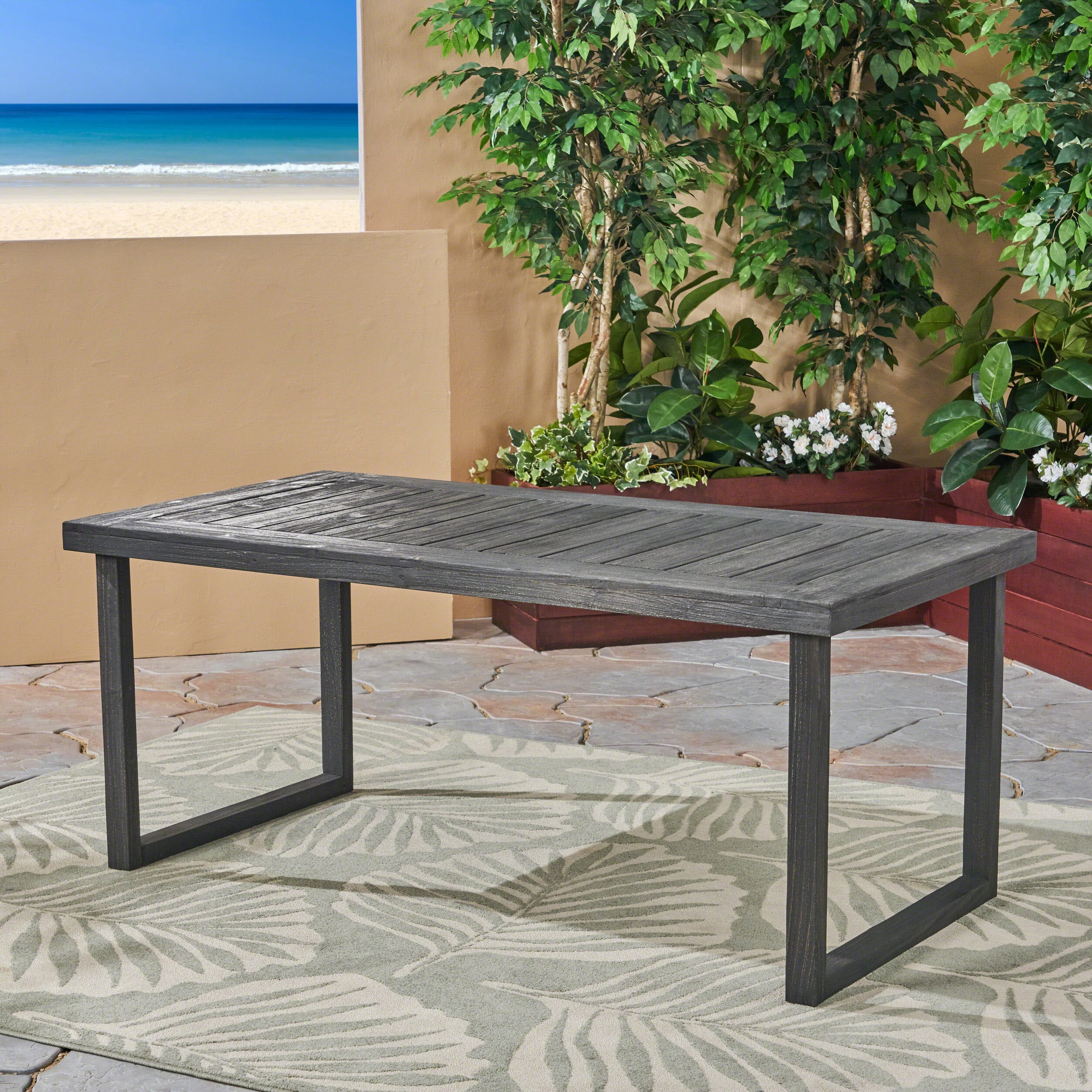 Zoe Outdoor 69'' Acacia Wood Dining Table, Sandblast Dark Gray