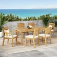 thumbnail image 1 of Zoe Outdoor 7 Piece Acacia Wood Dining Set with Cushions, Sandblast Natural Stained, Beige, 1 of 9