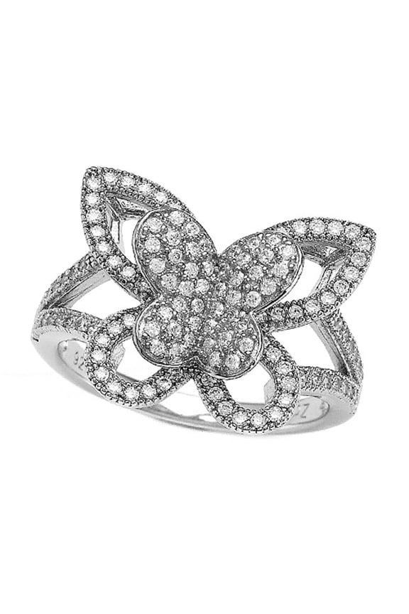 � 925 Sterling Silver Micro Pave Hand Set Cubic Zirconia (CZ) Butterfly Ring