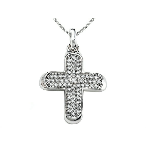 Zoe R� 925 Sterling Silver Micro Pave Hand Set Cubic Zirconia (CZ) Medium Cross Pendant Necklace On 18