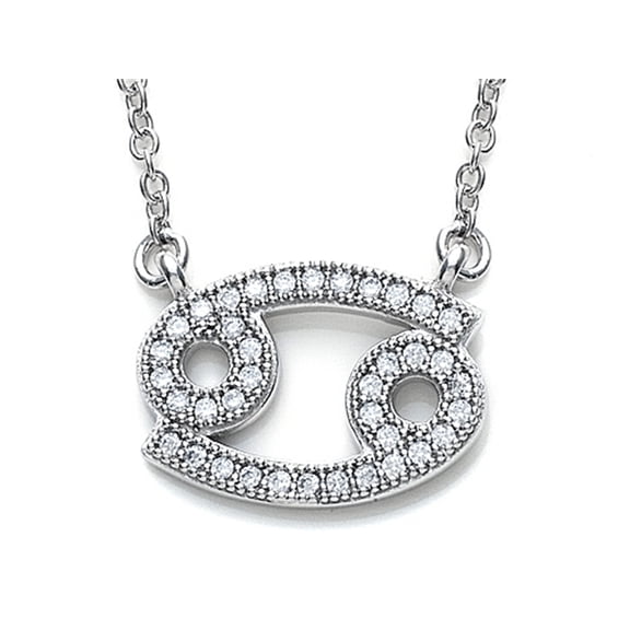 Zoe R� Sterling Silver Micro Pave Hand Set Cubic Zirconia (CZ) Cancer Zodiac Pendant Necklace On 18 Inch Adjustable Chai