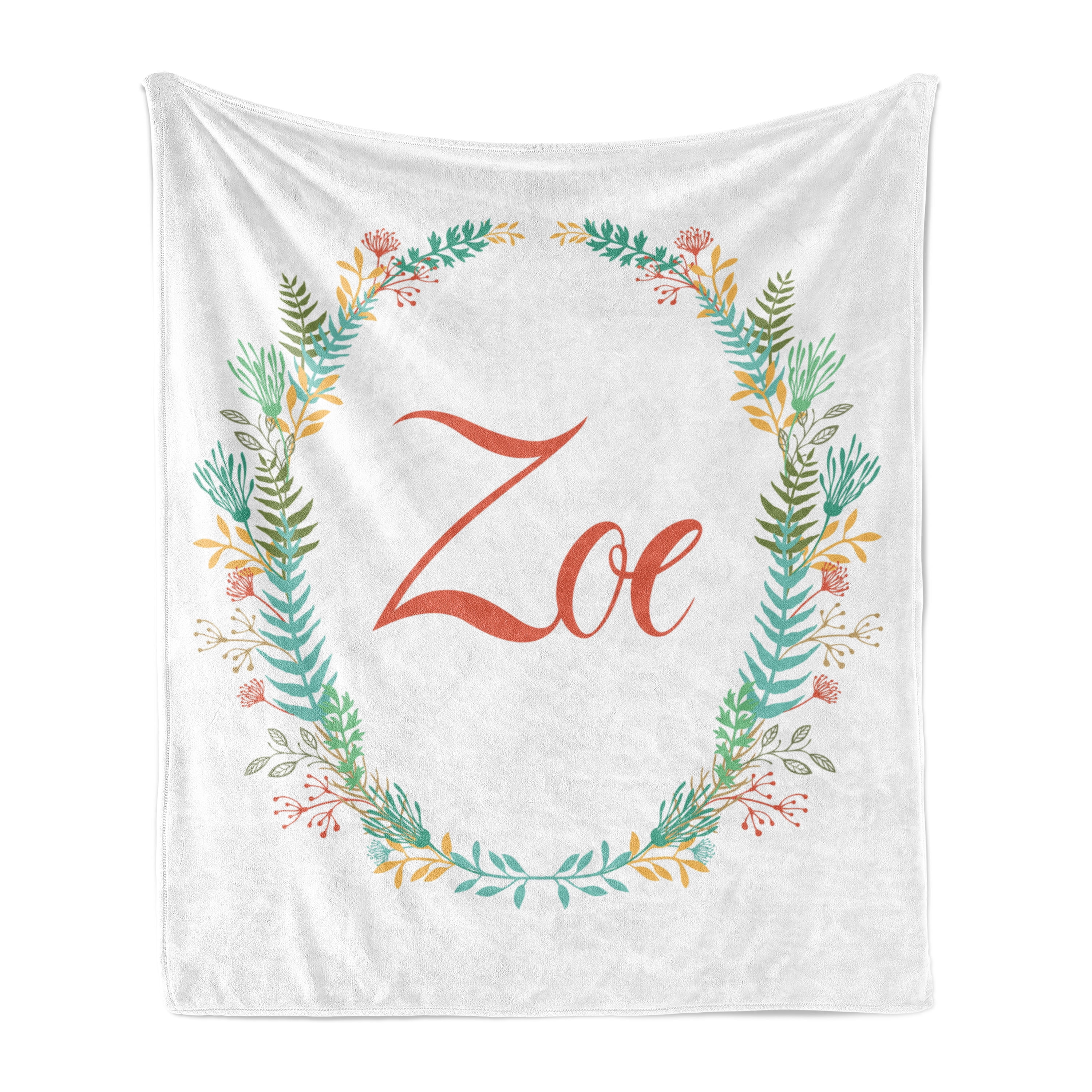 Zoe Soft Flannel Fleece Throw Blanket, Blossoming Nature Design Foliage  Leaves Silhouette Baby Girl Name Arrangement Wreath, Cozy Plush for Indoor  and Outdoor Use, 50