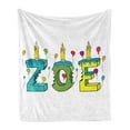 thumbnail image 1 of Zoe Soft Flannel Fleece Throw Blanket, Colorful Social Gathering Themed Girl Name Design with Birthday Candles Pattern, Cozy Plush for Indoor and Outdoor Use, 50" x 60", Multicolor, by Ambesonne, 1 of 5