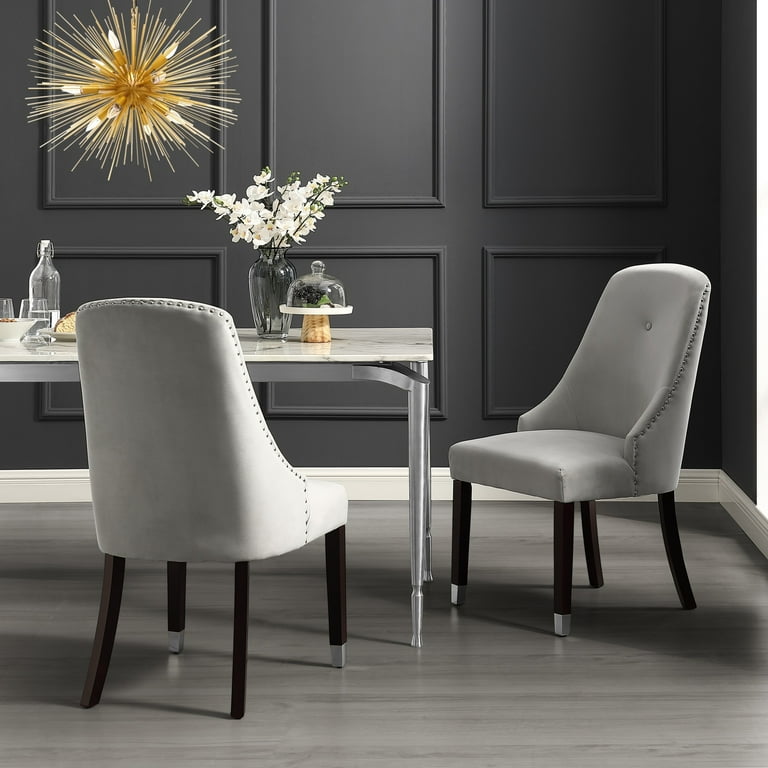Zoe Velvet Dining Chair Set of 2 Light Grey Silver Walmart