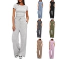 thumbnail image 1 of Zoeecloth 2Pcs T-shirt Top Leg Pant Suits for Women 2 Piece Solid Outfits Short Sleeve Top High Waist Long Pants with Pockets S-XXXL, 1 of 9