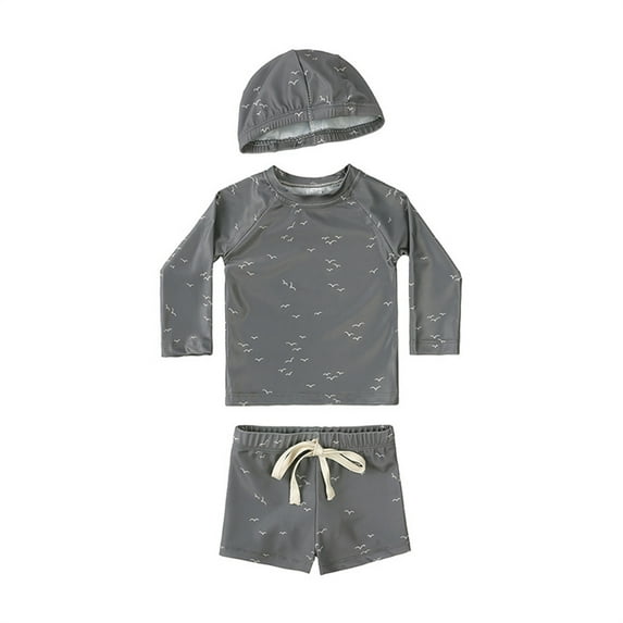 Zoeecloth 9M-7Y Toddler Boys Swimsuit Outfit Kids Long-Sleeved Swimwear +shorts+swimming Cap Kids Bathing Suit Set