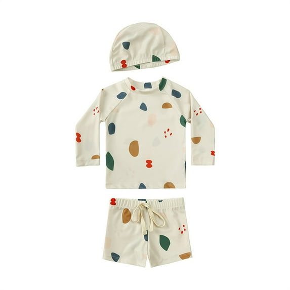 Zoeecloth 9M-7Y Toddler Boys Swimsuit Outfit Kids Long-Sleeved Swimwear +shorts+swimming Cap Kids Bathing Suit Set