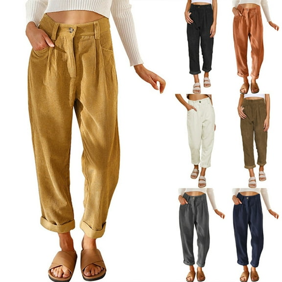 Zoeecloth Corduroy Pants for Women Casual High Waisted Straight Leg Pants Loose Comfy Trousers Long Pants S-XXXL