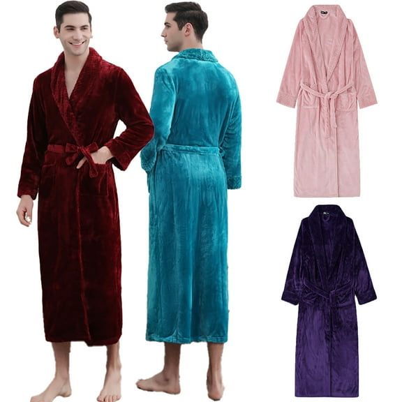 Zoeecloth Fleece Robes for Mens Bathrobe Warm Winter House Robes Lounge Sleep Fall Winte Pajamas M-3XL