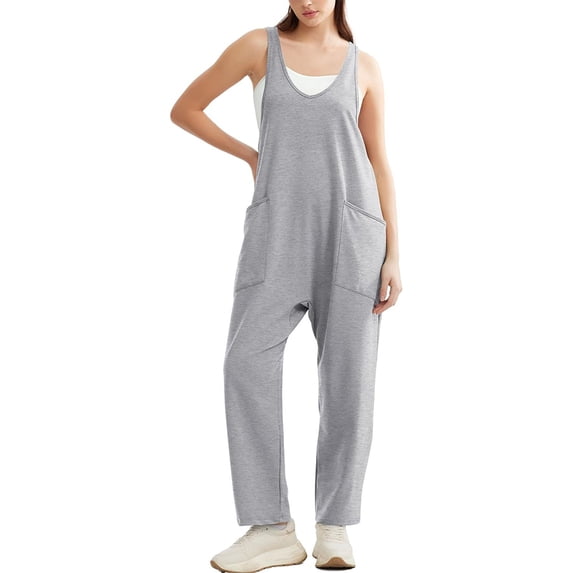Zoeecloth Jumpsuits for Women Loose Casual Sleeveless Adjustable Spaghetti Strap Stretchy Wide Leg Rompers S-XXL