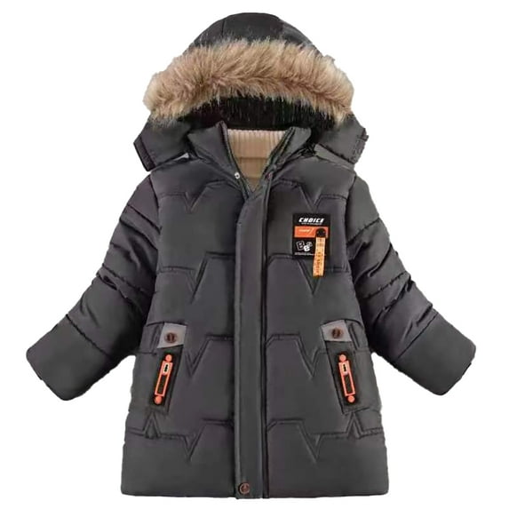 Zoeecloth Kids Boys Fleece Padded Warm Jacket Toddler Thicken Parka Hooded Coat Medium-Length Outerwear for Winter Fall Size 5-9 Years