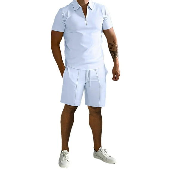 Zoeecloth Mens Casual T-Shirt Outfit 2PCS for Male Summer Solid Color Short Sleeve Tees Shirt Set S-3XL