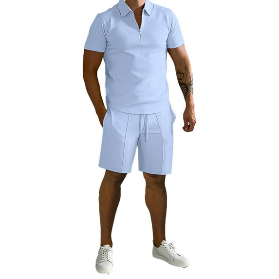 Zoeecloth Mens Casual T-Shirt Outfit 2PCS for Male Summer Solid Color Short Sleeve Tees Shirt Set S-3XL