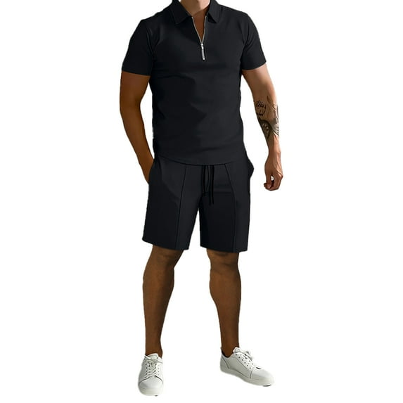 Zoeecloth Mens Casual T-Shirt Outfit 2PCS for Male Summer Solid Color Short Sleeve Tees Shirt Set S-3XL