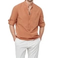 thumbnail image 1 of Zoeecloth Mens Cotton Shirts Casual Button Up Long Sleeves Spring Summer Casual Stand-Up Collar Shirt S-3XL, 1 of 9