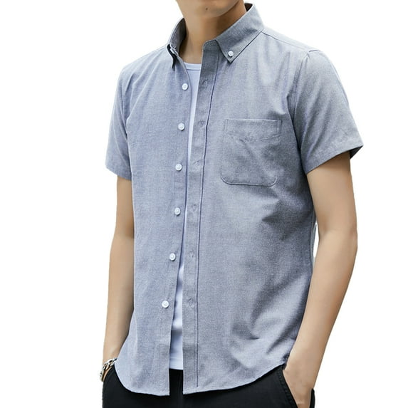 Zoeecloth Mens Short Sleeve Dress Shirts Wrinkle Free Solid Casual Button Down Shirts Slim Solid Color Shirts with Pocket M-5XL