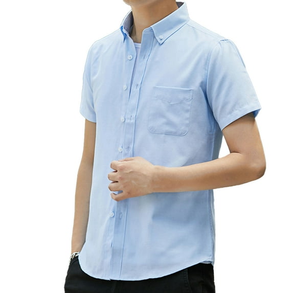 Zoeecloth Mens Short Sleeve Dress Shirts Wrinkle Free Solid Casual Button Down Shirts Slim Solid Color Shirts with Pocket M-5XL