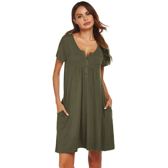 Zoeecloth Nightgowns Dress for Women V Neck Short Sleeve Summer Sleep Dress Pajamas , Woman Sleepshirt/Nightshirts/Sleepwear M-XXL