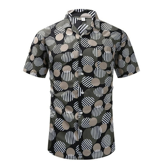 Zoeecloth Slim Shirt for Men's Vintage Printing Shirt Short-Sleeved Button Lapel T Shirt Men's Youth Casual Summer Clothing S-2XL
