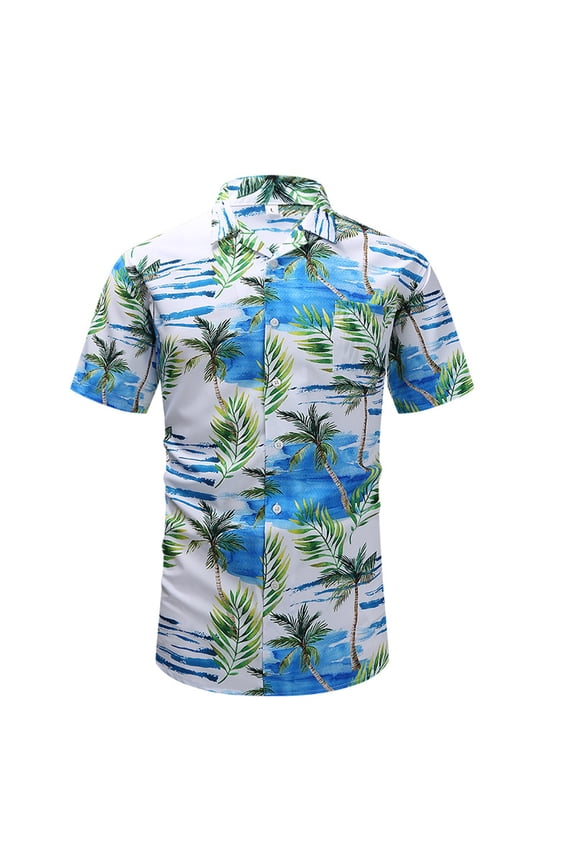 Slim Shirt for Men's Vintage Printing Shirt Short-Sleeved Button Lapel T Shirt Men's Youth Casual Summer Clothing S-2XL