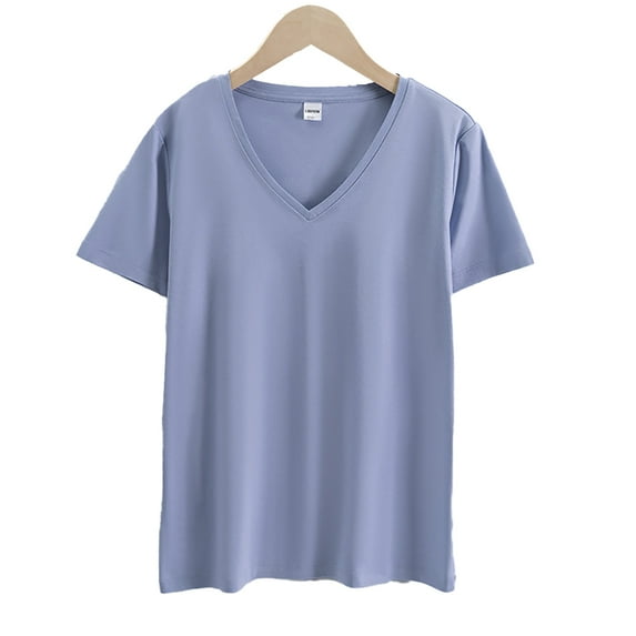 Zoeecloth Summer T Shirts Tops for Women Casual V Neck T Shirts Female Short Sleeve Tunic Tops Loose Fit S-XXXL