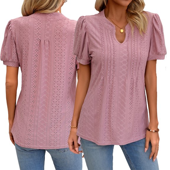 Zoeecloth Summer Tops for Women Casual V Neck T Shirts Short Sleeve Tops Female Loose Fit T S-XXL