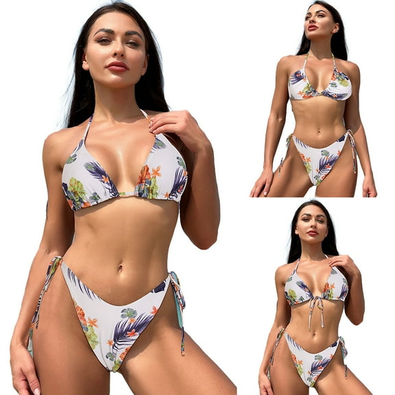 Zoeecloth Two Piece Bikini Set for Women Solid V Neck Two Piece Swimsuits Bathing Suit Women's Swimwear Bikini Swimsuits S-XL