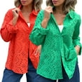 thumbnail image 1 of Zoeecloth Women Shirts Casual Loose Knit Tops Spring Fall Trendy Blouses Hollow-Out Lace Long Sleeve Button down Plus-Size T-Shirt S-5XL, 1 of 9