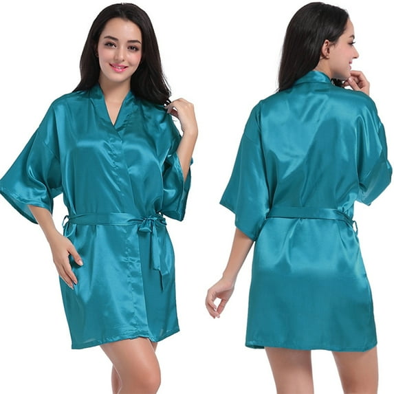 Zoeecloth Women Silk Bathrobe for Female V-Neck Stain Pajamas Summer Short Section Cardigan Robe S-XXL