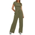 thumbnail image 1 of Zoeecloth Women T-Shirt Top + Pant Suits Solid color Top 2Pcs Outfits Short Sleeve Top High Waist Long Pants with Pockets 2 Piece S-XXXL, 1 of 9