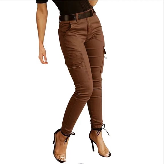 Zoeecloth Women's Cargo Pants Mid-Waist Comfy Stretch Trousers Solid Color Casual Outdoor Pants S-2XL