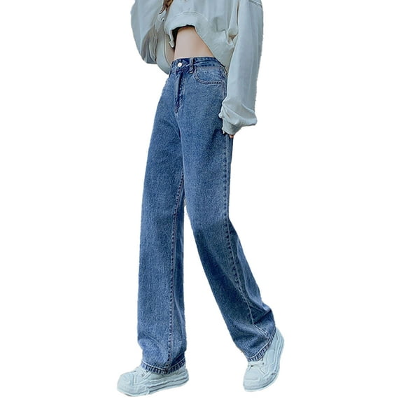 Zoeecloth Women's Casual Denim Pant Jeans Pant Loose High Waist Solid Straight Wide Leg Jeans S-XXL