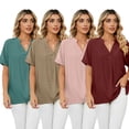 thumbnail image 1 of Zoeecloth Women's Casual Shirts V Neck Short Sleeve Pullover Shirts Summer Shirts Tops Loose Shirts S-XXL, 1 of 10