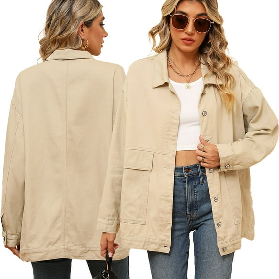 Zoeecloth Women's Denim Jean Jacket/Long Denim Jacket Women/Oversize Denim Jacket,Long Sleeve Boyfriend Denim Jacket Coat/Denim Jacket for Women Plus Size S-XXL