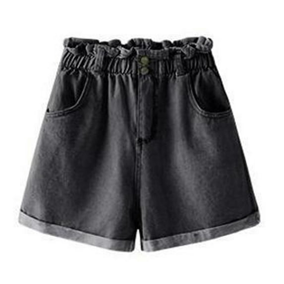 Zoeecloth Women's Denim Shorts Solid Color High Waist Jeans Elastic-Waisted Denim Shorts Comfy Fashion Versatile Large Size Denim Shorts with Pocket Pants S-5XL