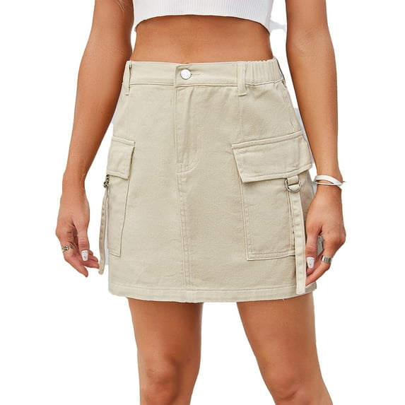 Zoeecloth Women’s Denim Skirt High Waist Casual Jean Skirts with Pocket for Women Female Cargo Skirt S-XXL