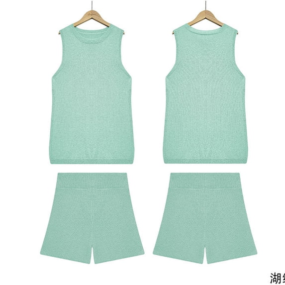 Zoeecloth Women's Knit Tank Tees Shirt Outfit Summer Loose Pullover Tops +shorts Two-Piece Set Solid Color Casual T-Shirt Set S-XL