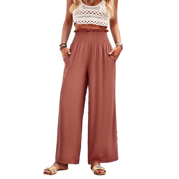 Zoeecloth Women's Lounge Pants Wide Leg Pants Elastic High Waisted Waffle Knit Casua Pants Trousers with Pockets S-XL