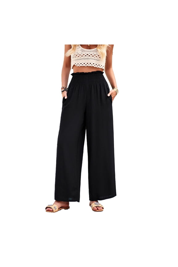 Women's Lounge Pants Wide Leg Pants Elastic High Waisted Waffle Knit Casua Pants Trousers with Pockets S-XL