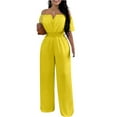 thumbnail image 1 of Zoeecloth Women's Off-The-Shoulder Jumpsuits Casual Short Sleeve Loose Wide Leg Long Rompers Outfits S-XL, 1 of 9