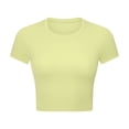thumbnail image 1 of Zoeecloth Women's Ribbed High-Strength Elastic Shape Workout Yoga Round Neck Slimming Sports Short Sleeve Top Sizes 4-12, 1 of 9